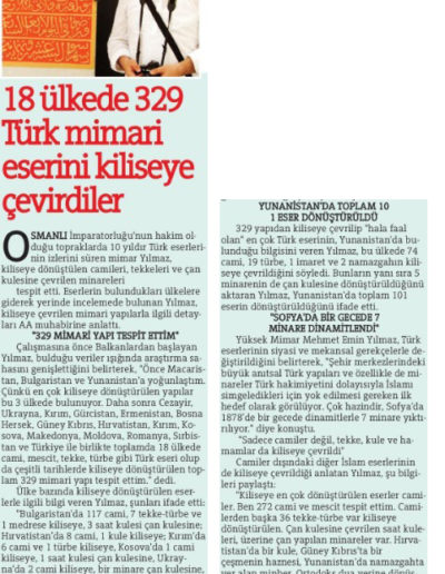 Kiliseye Çevrilen Türk Eserleri gazete haberleri (1)